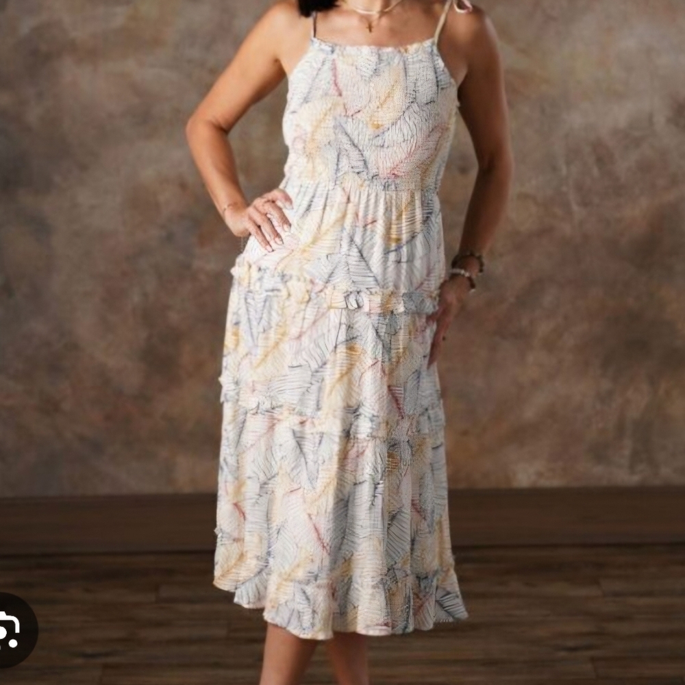 Sim & Sam Tiered Leaf Print Ruffle Dress M
